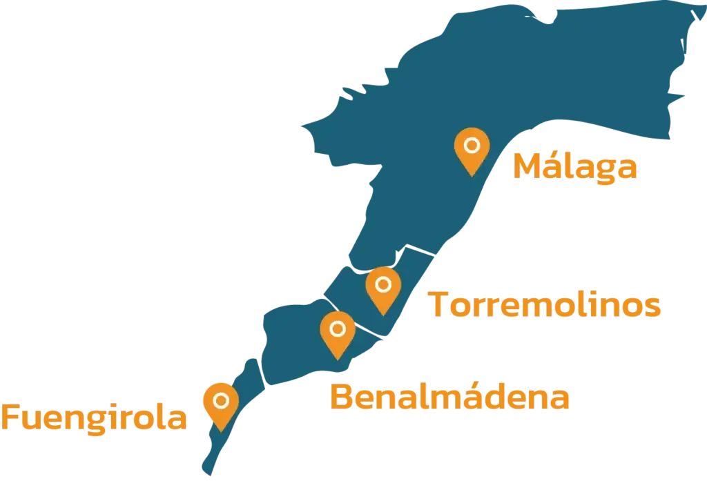 mapa de localidades en la Costa del Sol donde trabaja Huespeding, agencia de alquiler turístico